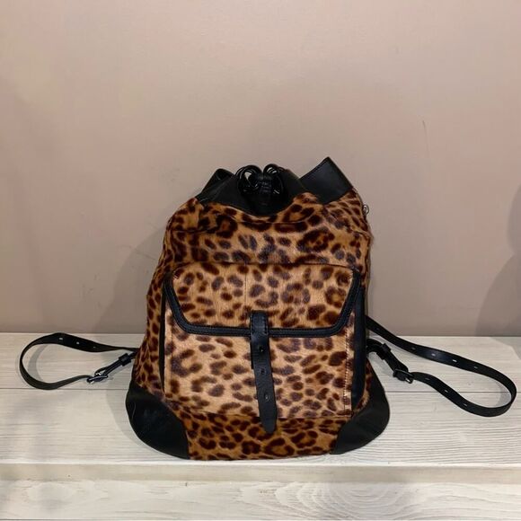 Rag & Bone Grayson Leopard-Print Calf Hair Black Backpack ONE SIZE NWOT - Picture 6 of 16